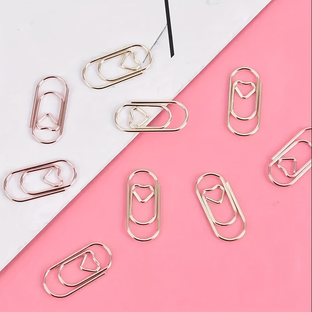 30\u002F60 Mini Heart-Shaped Paper Clips - Golden Metal Heart Clips, Cute Durable Office Supplies with Polished for Documents, Scrapbooking, Journals, Planners - Decorative Folder Clips for Handmade Crafts & Gift Ideas (Compatible for)