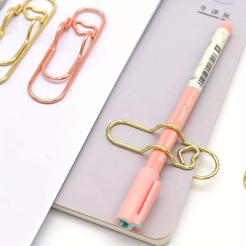 10pcs\u002F30pcs Cute Pen Clip Bookmarks - Fun Shaped Paper Clips For School Supplies, Pencil Case & Planner Accessories ( Heart-shaped Designs)