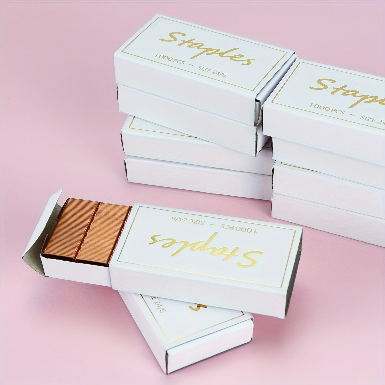 1000pcs 1 Box of Electroplated Rose Golden Staples, 1000pcs\u002FBox, Universal Stapler, 24\u002F6 Stapler, No. 10 Stapler, Can Staple 25 Pages of A4 Paper, for Student Office, Test Paper Data Binding, Durable And Good-Looking