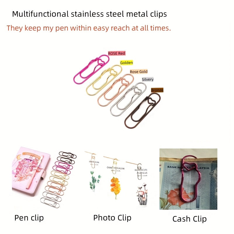 10pcs\u002F30pcs Cute Pen Clip Bookmarks - Fun Shaped Paper Clips For School Supplies, Pencil Case & Planner Accessories ( Heart-shaped Designs)