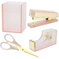 1-Inch Core Clear Acrylic Pink Gold Tape Dispenser Heavy Duty Multibey Pen Holder Stapler with 950Pcs 24\u002F6 26\u002F6 Rose Gold Staples Acrylic Scissors Stationery Desk Set School Home N Office plies