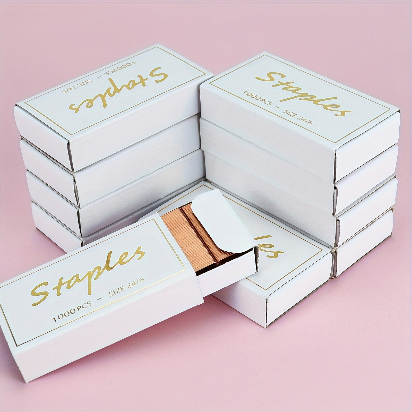 1000pcs 1 Box of Electroplated Rose Golden Staples, 1000pcs\u002FBox, Universal Stapler, 24\u002F6 Stapler, No. 10 Stapler, Can Staple 25 Pages of A4 Paper, for Student Office, Test Paper Data Binding, Durable And Good-Looking