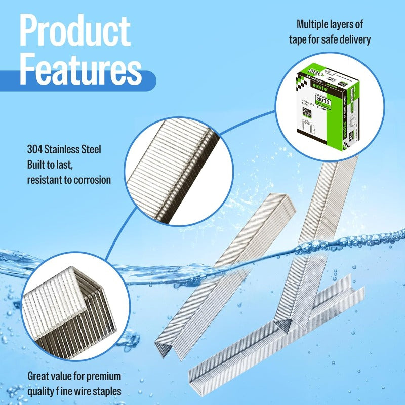 10, 000 Counts Meite 21 Gauge 1\u002F2-inch Crown Upholstery Staples | 304 Stainless Steel with 3\u002F8-inch Leg Length, Heavy Duty for Staple Gun MT8016