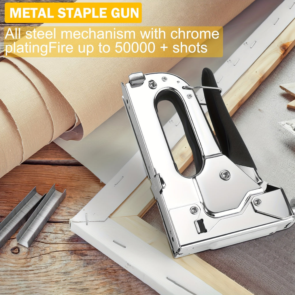 1pc, Bamda's 3in 1 Heavy Duty Staple Gun Kit with 300 Staples, Upholstery Stapler for Fixing Material, Decoration, Carpentry, Furniture, Doors and Windows