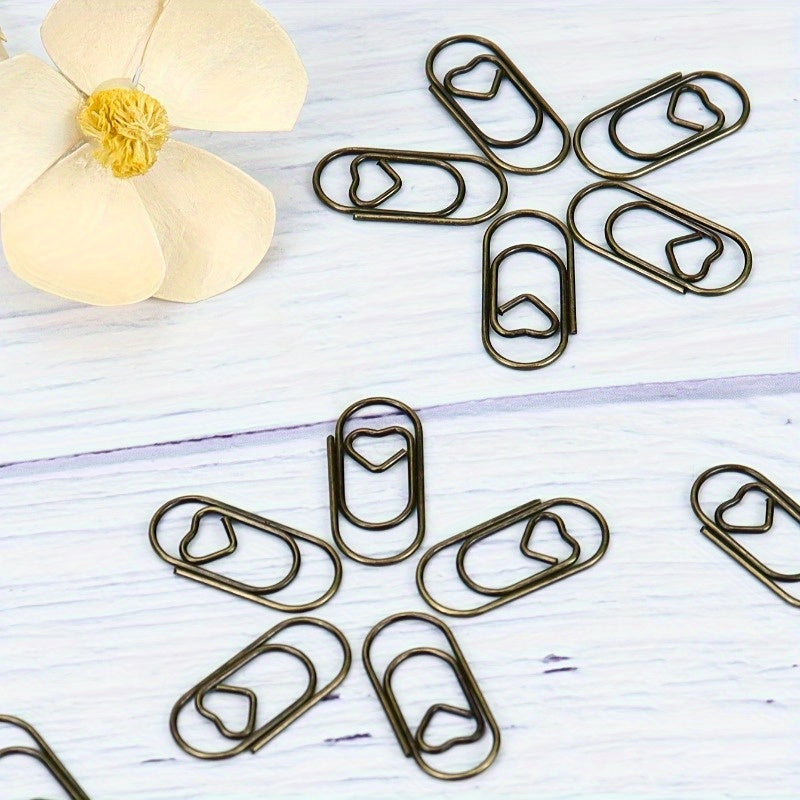 20pcs Retro Brown Love Paper Clips, Office Accessory Paper Clips, Used For Bookmarks, Binders, Etc., Practical Creative And Cute Fashion Clips