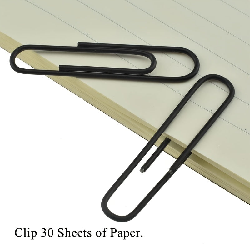 30pcs 2 Inch Vinyl Coated Paper Clips - Rust-Resistant Black Office Supplies for Document Organization, Bookmarks, School & DIY Projects, Sleek Metallic Finish, Book Organization, Modern Stationery, Smooth Edges, Craft Enthusiasts