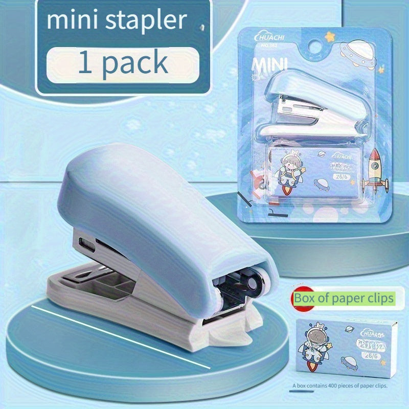 1 set of macaron color mini staplers, equipped with staples, labor-saving, lightweight, metal bound stationery, suitable for document and paper storage, suitable for office use