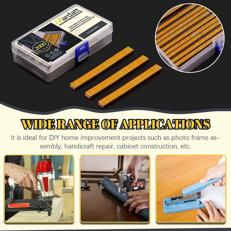 2000pcs 18 Gauge Narrow Crown Staples | 1\u002F2 Galvanized Finish Heavy Duty Staples for Pneumatic or Electric Stapler, Golden Color