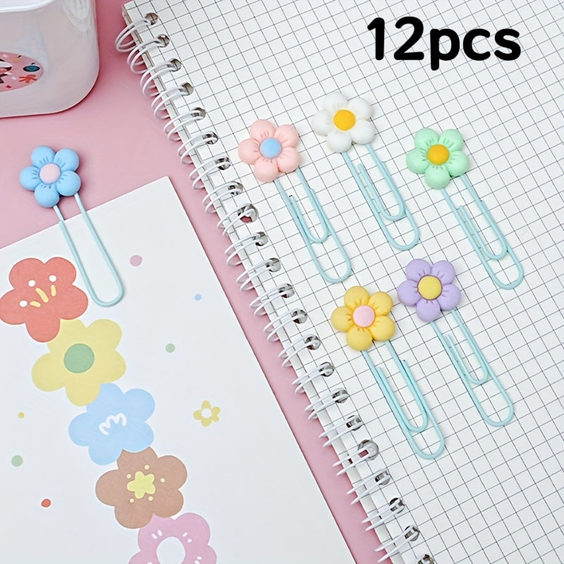 12pcs Flower Paper Clips - Pastel Floral Office & School Supplies, Decorative Document Clips for Notes, Reports, Books - Compatible with Paper, Scrapbooking, Planners - Desk Organization Essentials (12pcs), Paper Clips for Office, Notebook