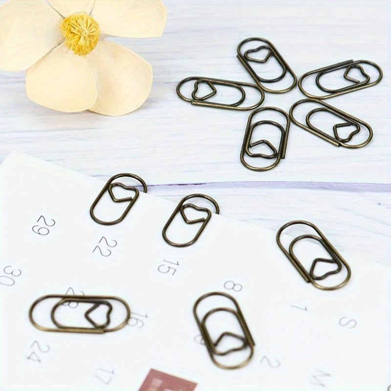 20pcs Retro Brown Love Paper Clips, Office Accessory Paper Clips, Used For Bookmarks, Binders, Etc., Practical Creative And Cute Fashion Clips