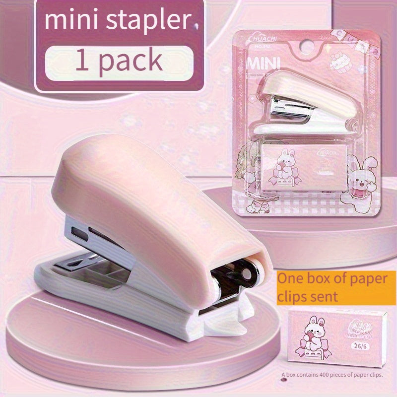 1 set of macaron color mini staplers, equipped with staples, labor-saving, lightweight, metal bound stationery, suitable for document and paper storage, suitable for office use