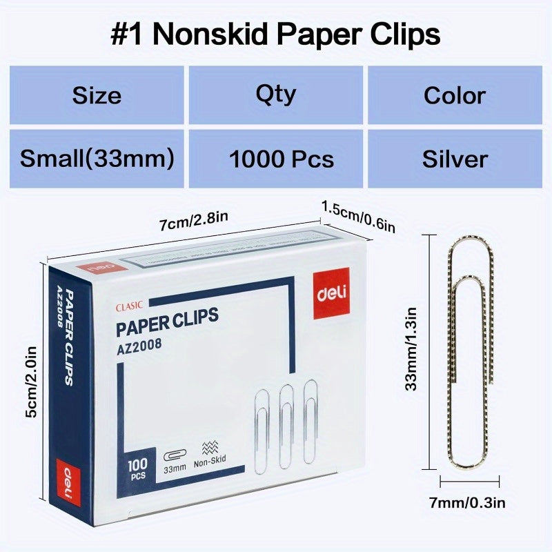 1 Nonskid Paper Clips 1000 Medium Paper Clips 10 Boxes of 100 Each Silver