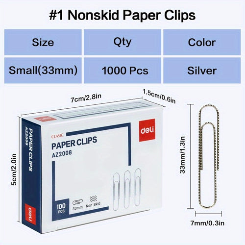1 Nonskid Paper Clips 1000 Medium Paper Clips 10 Boxes of 100 Each Silver