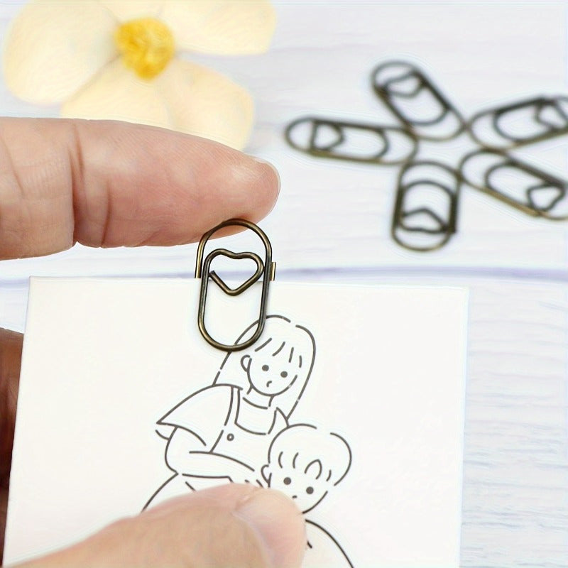 20pcs Retro Brown Love Paper Clips, Office Accessory Paper Clips, Used For Bookmarks, Binders, Etc., Practical Creative And Cute Fashion Clips