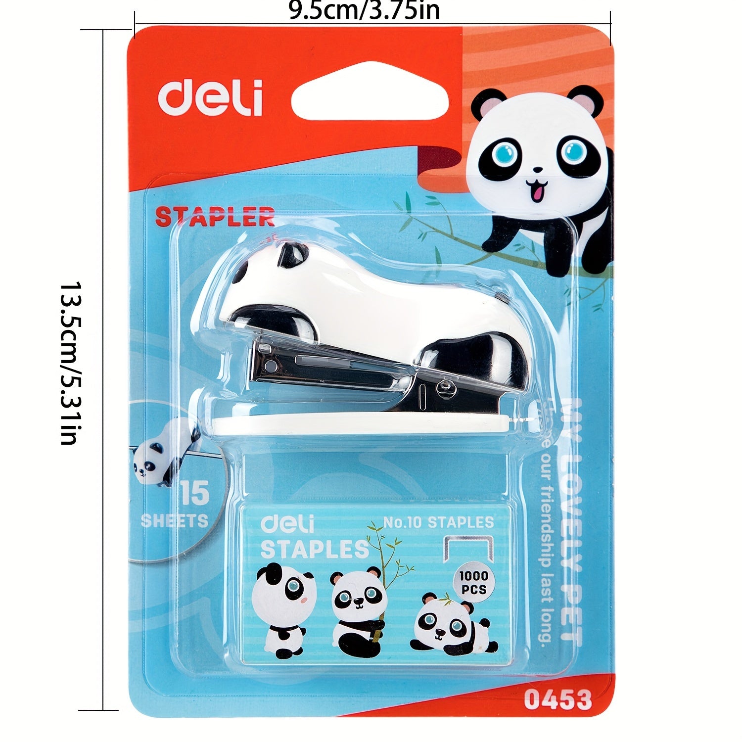 Deli Panda-Themed Stapler Set with Built-In Remover - Includes 1 Box of Staples, Sleek Design for Office & Students, Stapler for Office