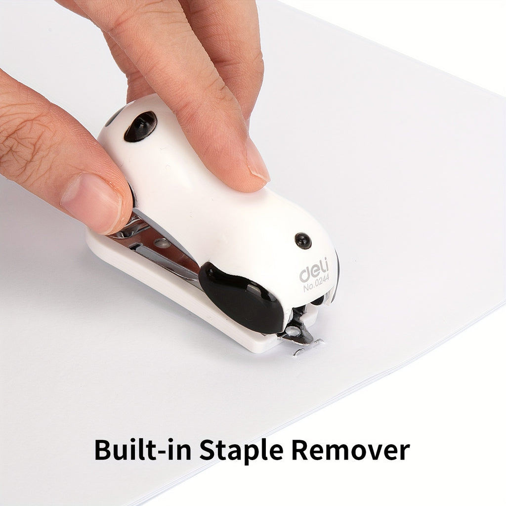 Deli Panda-Themed Stapler Set with Built-In Remover - Includes 1 Box of Staples, Sleek Design for Office & Students, Stapler for Office