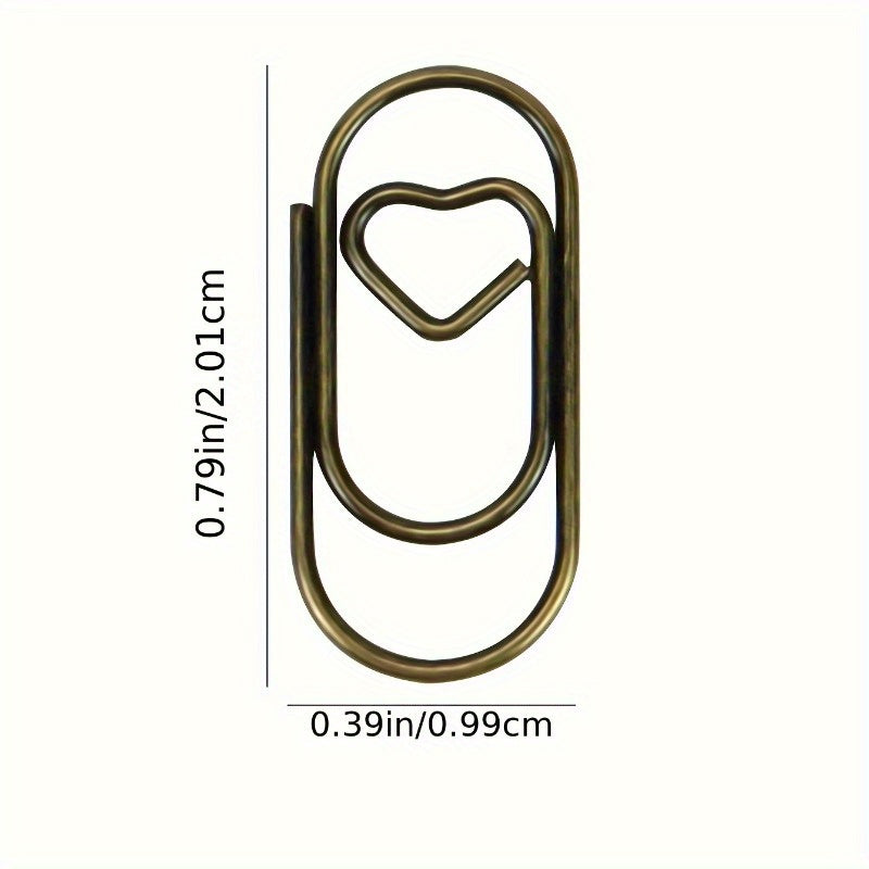 20pcs Retro Brown Love Paper Clips, Office Accessory Paper Clips, Used For Bookmarks, Binders, Etc., Practical Creative And Cute Fashion Clips