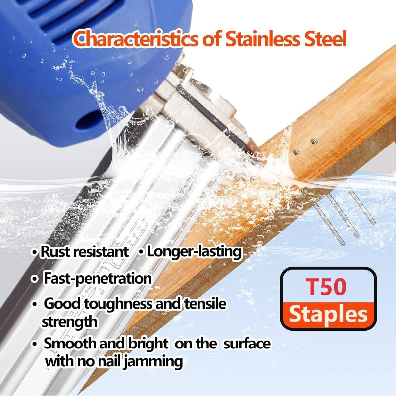 2000-Count Heavy Duty T50 304 Stainless Steel | 5\u002F16 inch Length, 3\u002F8 inch Crown A11 20 Gauge Pneumatic Stapler