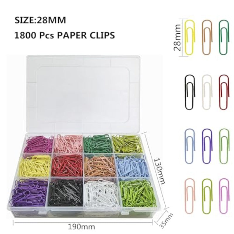 1800pcs Small Paper Clips Assorted Colored PaperClips Set for Office Supplies Organizer School and Personal Use, Paper Craft Supplies Paper Clips, School Stationery, Desk Accessories, Assorted Colors, Vibrant Clips