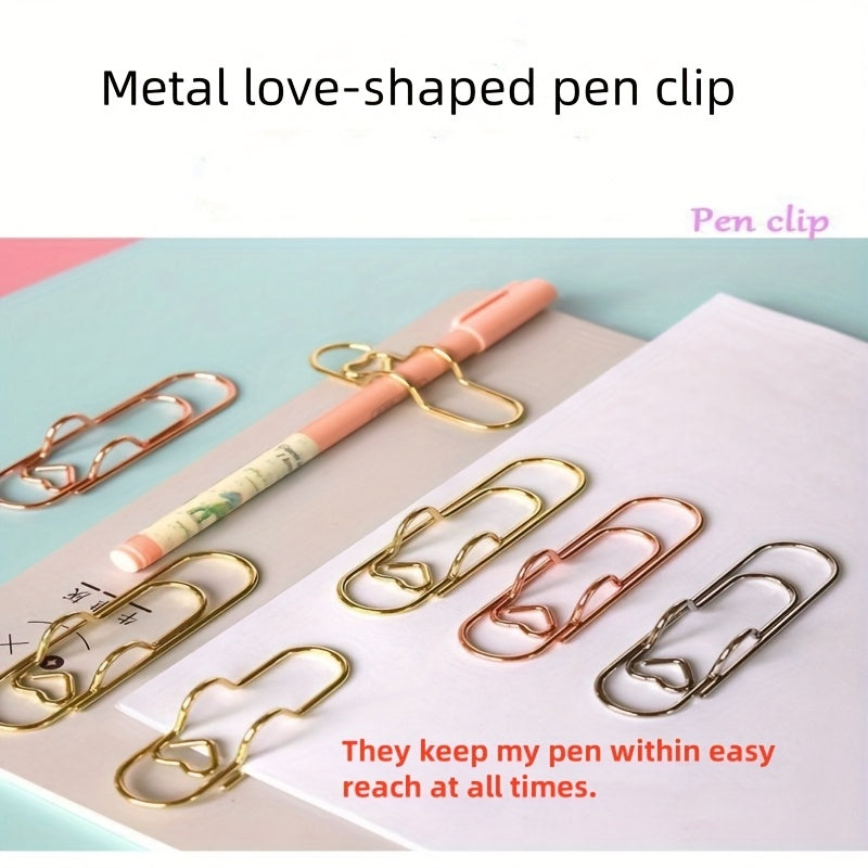10pcs\u002F30pcs Cute Pen Clip Bookmarks - Fun Shaped Paper Clips For School Supplies, Pencil Case & Planner Accessories ( Heart-shaped Designs)