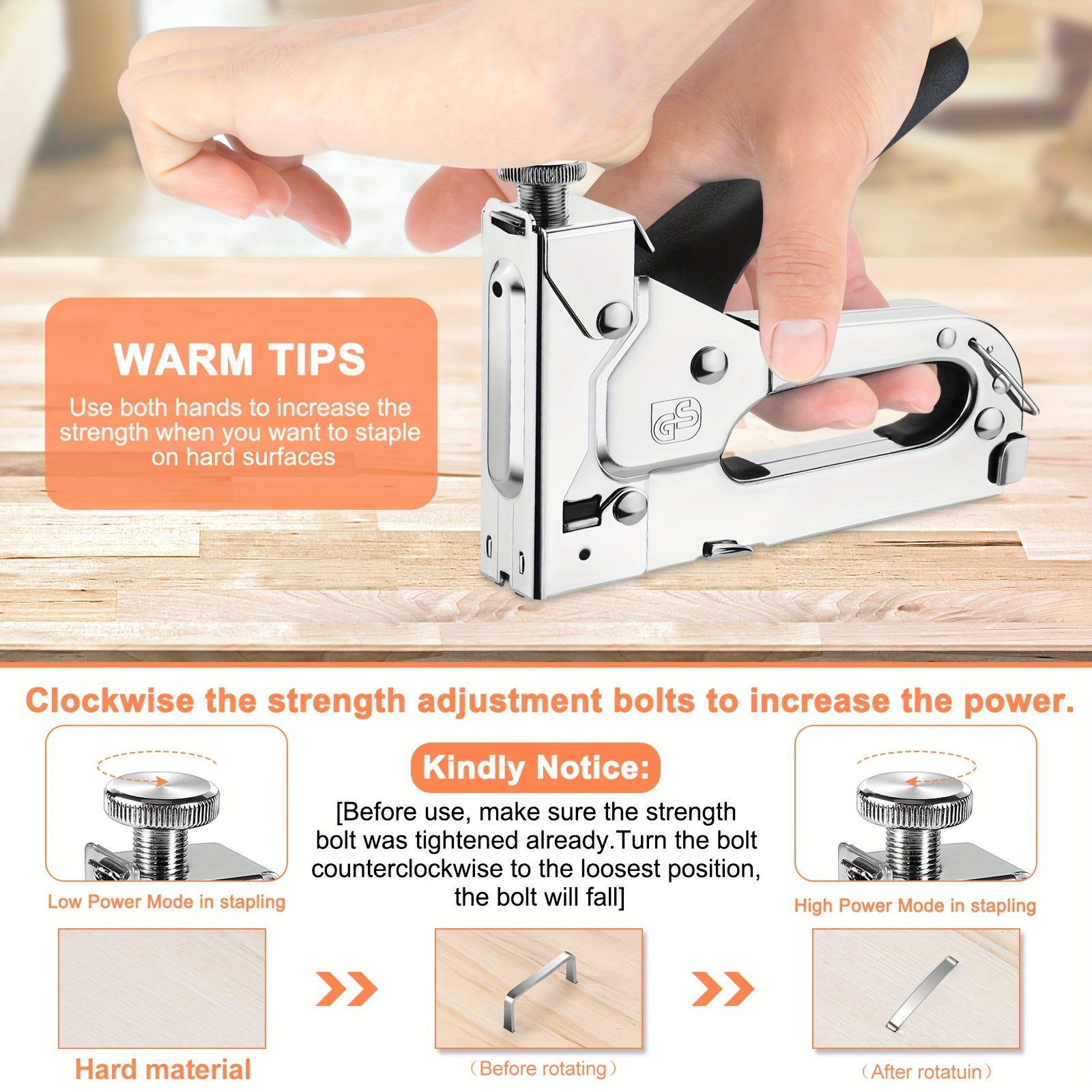 1pc, Bamda's 3in 1 Heavy Duty Staple Gun Kit with 300 Staples, Upholstery Stapler for Fixing Material, Decoration, Carpentry, Furniture, Doors and Windows