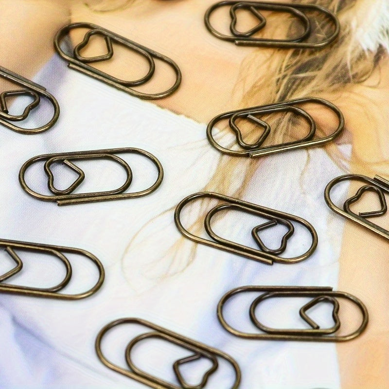 20pcs Retro Brown Love Paper Clips, Office Accessory Paper Clips, Used For Bookmarks, Binders, Etc., Practical Creative And Cute Fashion Clips
