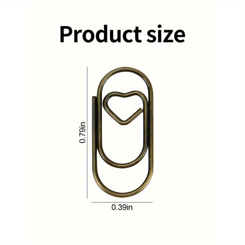 20pcs Retro Brown Love Paper Clips, Office Accessory Paper Clips, Used For Bookmarks, Binders, Etc., Practical Creative And Cute Fashion Clips