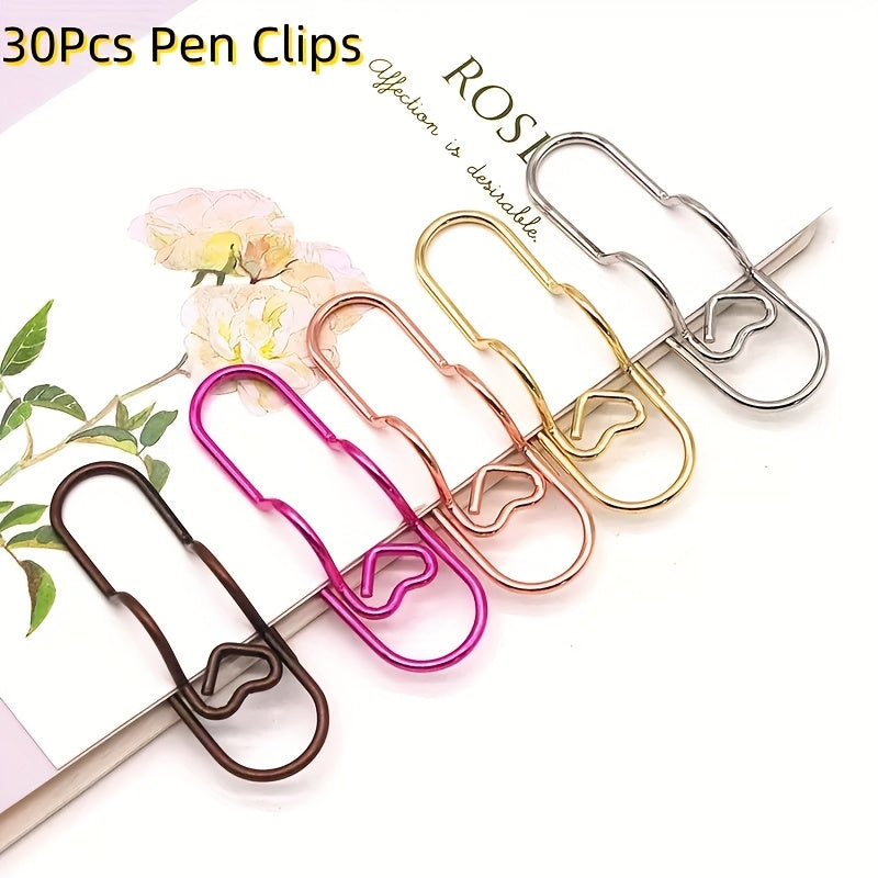 10pcs\u002F30pcs Cute Pen Clip Bookmarks - Fun Shaped Paper Clips For School Supplies, Pencil Case & Planner Accessories ( Heart-shaped Designs)
