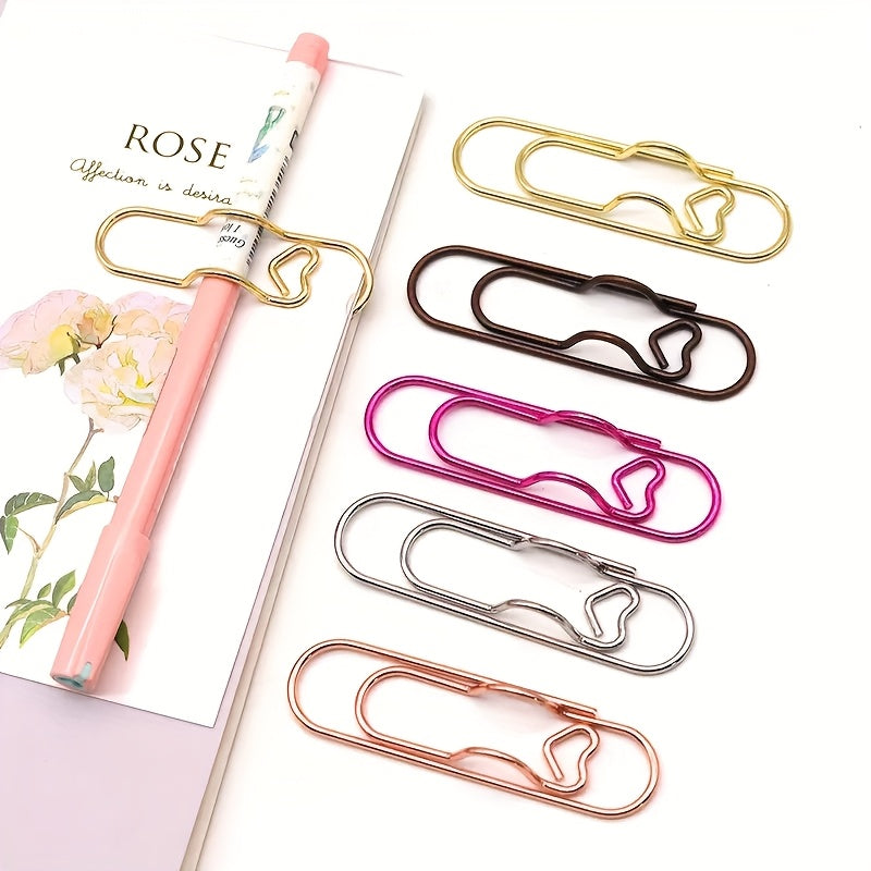 10pcs\u002F30pcs Cute Pen Clip Bookmarks - Fun Shaped Paper Clips For School Supplies, Pencil Case & Planner Accessories ( Heart-shaped Designs)