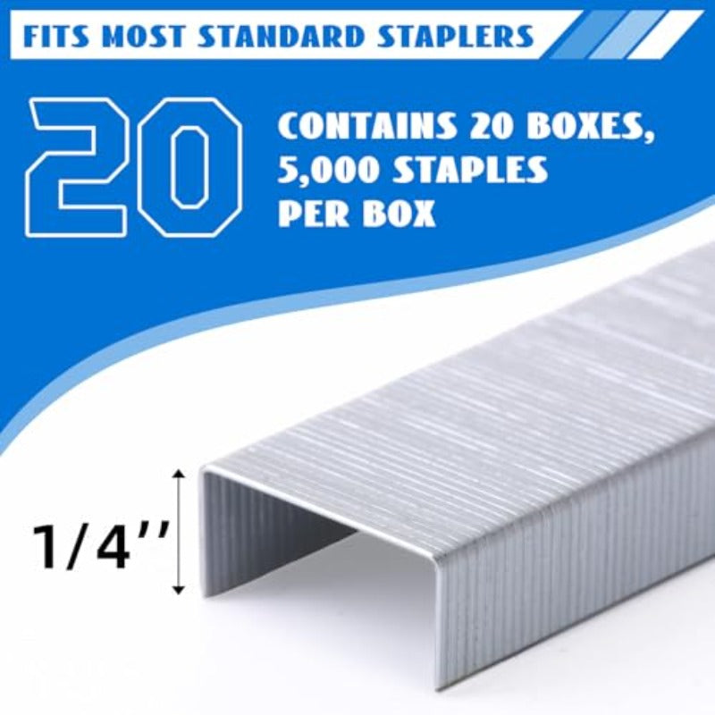 100000 Standard Staples 1 4 Inch Office Standard Staples 26 6 5000 Per Box 20 Pack Desktop Staplers Jam Free Teacher'S Office and Home, Paper Fastening, Home Office, Efficient Stapling, Smooth Operation, Durable Staples, Sturdy Construction