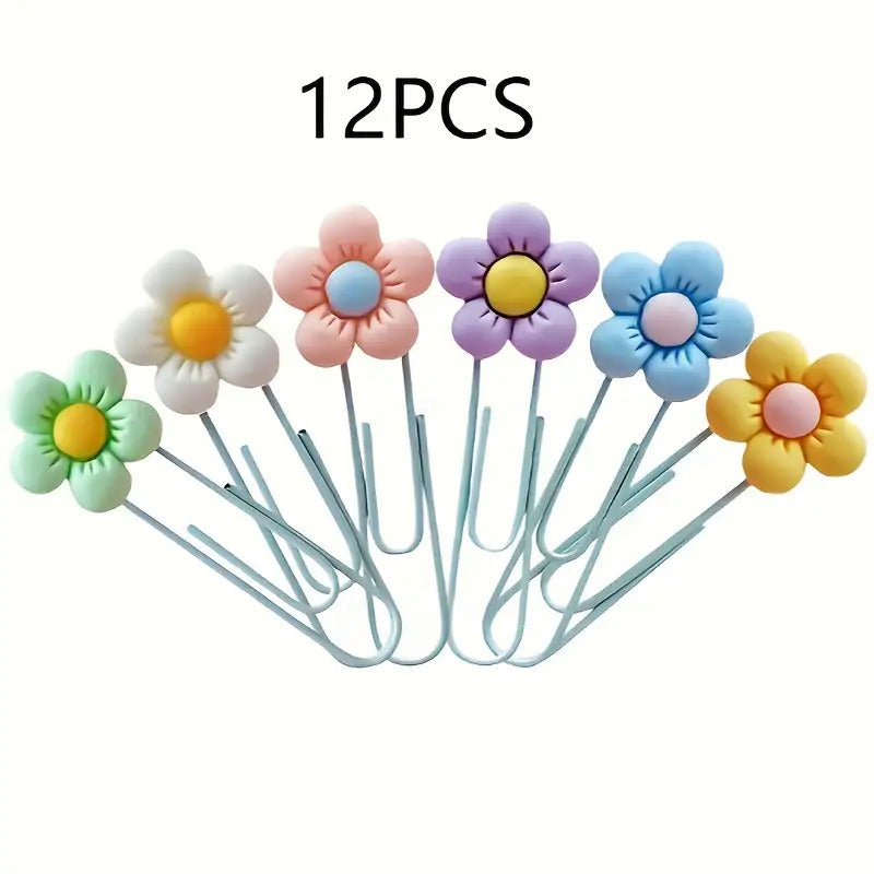 12pcs Flower Paper Clips - Pastel Floral Office & School Supplies, Decorative Document Clips for Notes, Reports, Books - Compatible with Paper, Scrapbooking, Planners - Desk Organization Essentials (12pcs), Paper Clips for Office, Notebook